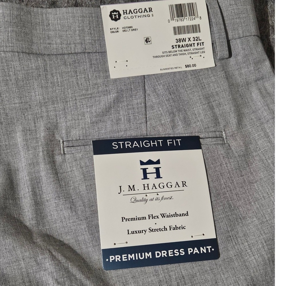 Haggar Premium Dress Pants Mens 38x32 Gray Straight Fit Lot Of 2 - Picture 5 of 10